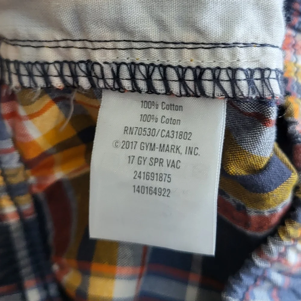 Gymboree Boys 2017 Orange Gray White Plaid Elastic Waist Pull On Shorts Size 7‎